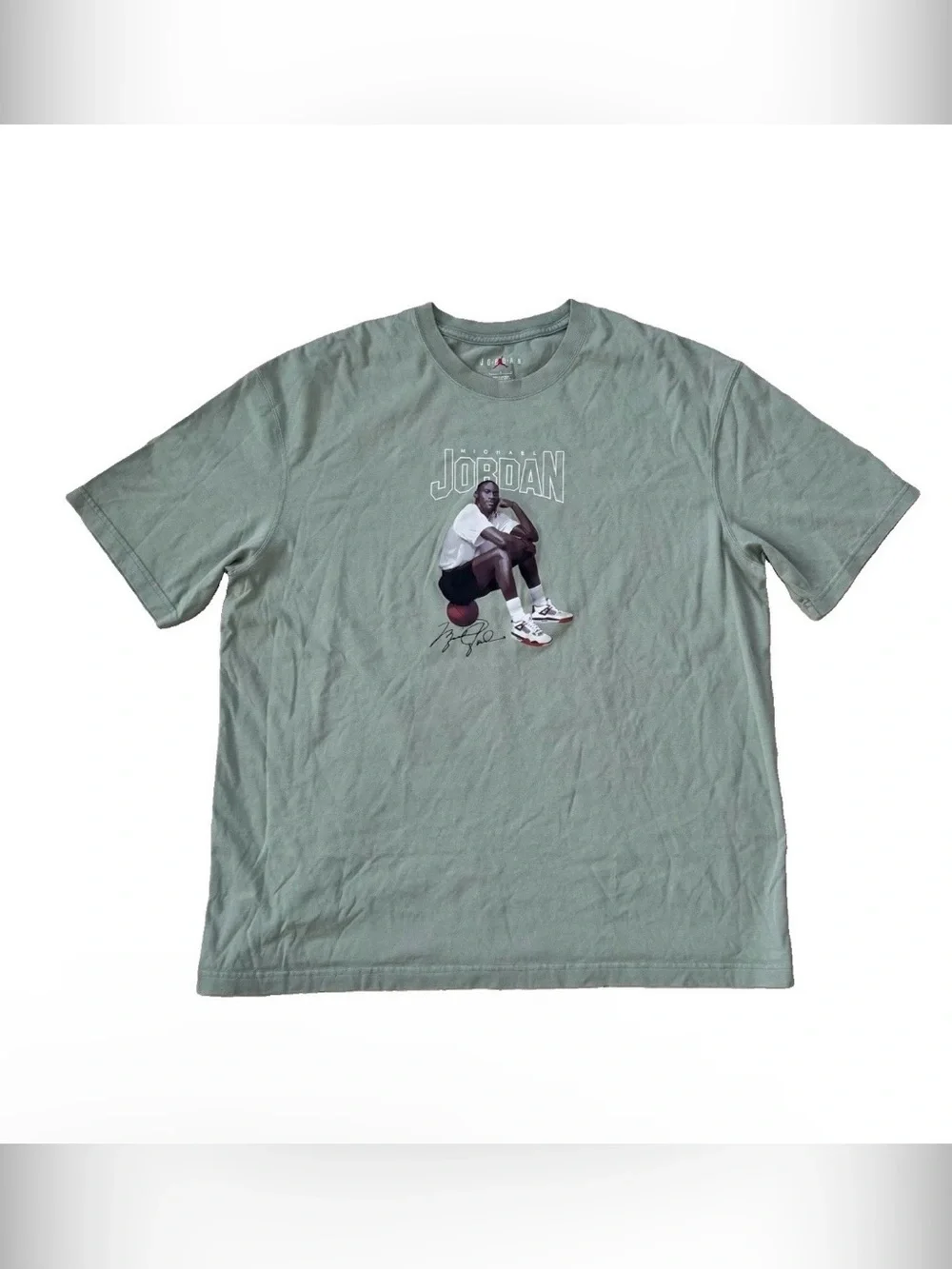 Nike Air Jordan Graphic T-Shirt Mens L Sage Green Michael Jordan Photo Print